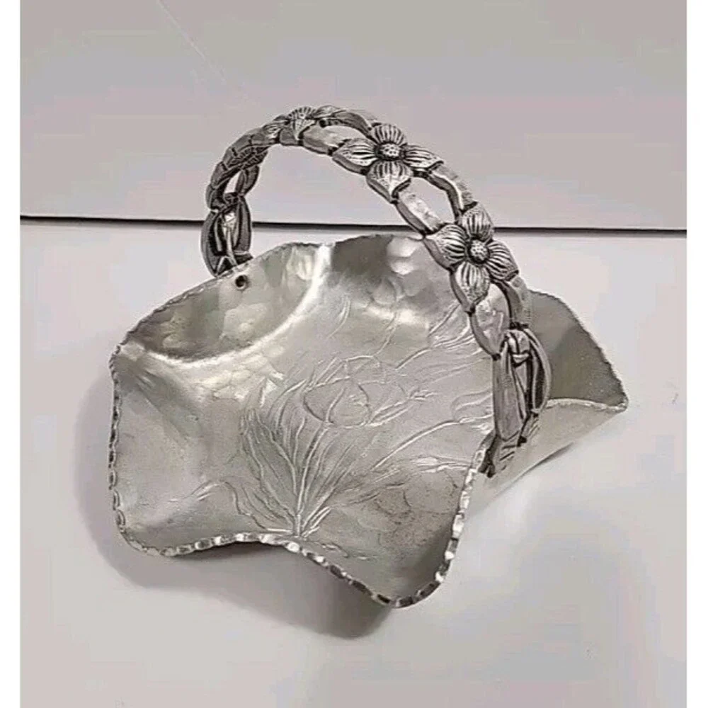 Hand Wrought Creations by Rodney Kent Hammered Aluminum Basket W/Tulips #429